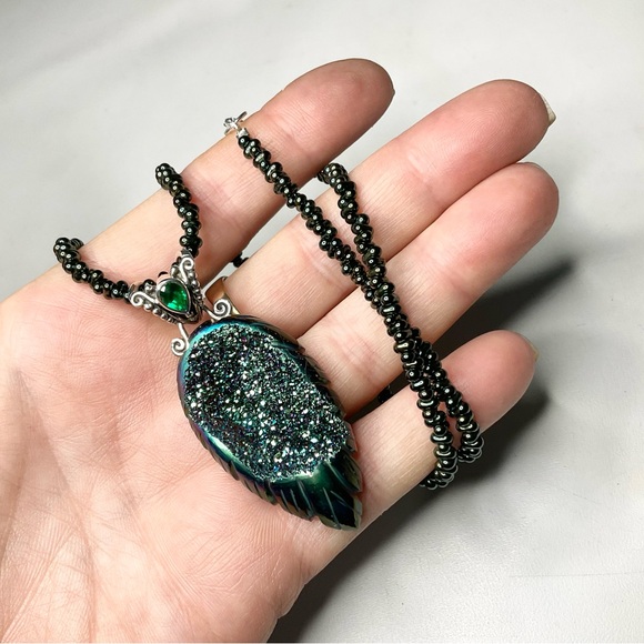 Sajen Green Druzy Necklace Sterling Silver - Picture 10 of 10